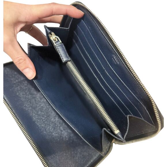 Auth Prada Blue Saffiano Leather Organizer Wallet Large - Picture 11 of 16